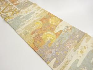 流水に花鳥・花唐草模様織出し袋帯